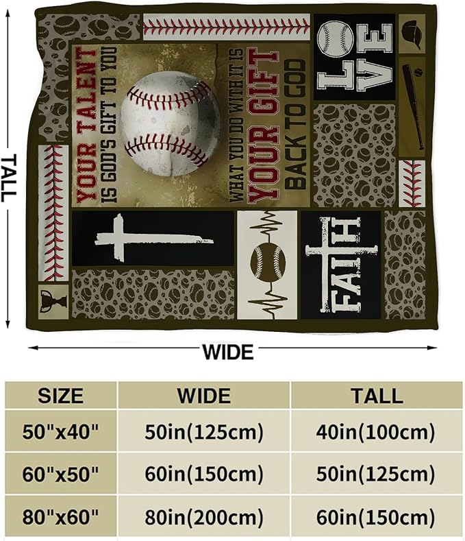 Baseball Blanket Decor Gifts for Boys, Flannel Fleece Fuzzy Christian Throw Blankets, Soft Warm Cozy Plush Sports Blanket for Bed Couch Living Room Stuff Decoration for Kids Adult 50"x40"