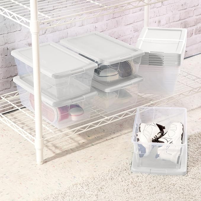 Sterilite 12-Pack 6 Quart Storage Box, Stackable Clear Plastic Bins with Snap-On Lids - Heavy-Duty Organizing Containers for Closet, Bathroom, and Office