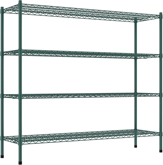 Commercial NSF Listed Green Epoxy Stationary Wire Shelving Kit 18" x 60" x 54", with 4 Shelves Perfect for Warehouse, Walk-in Refrigerator, Freezer, Grocery Store, Restaurant, Dishroom