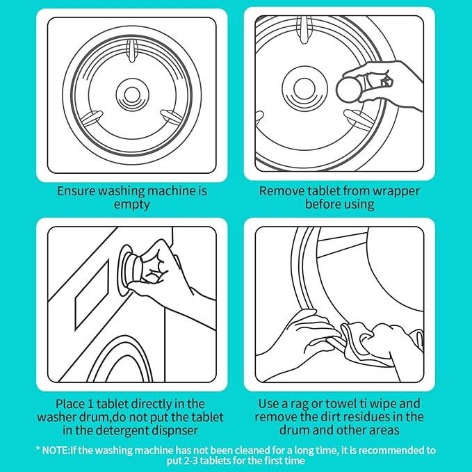 Washing Machine Cleaner Tablets 24 Pack -1 Year Supply for HE Front Loader & Top Load Washer,Septic Safe Washer Machine Cleaner Tablets, Deep Clean,Eco-Friendly Deodorizer