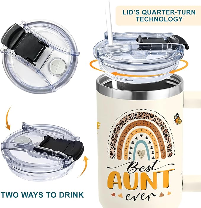 Gifts for Aunt, New Aunt, Auntie Gifts from Niece, Nephew - Christmas, Birthday, Mothers Day Gift for Auntie - 40oz Sunflower Tumbler With Handle & Straw