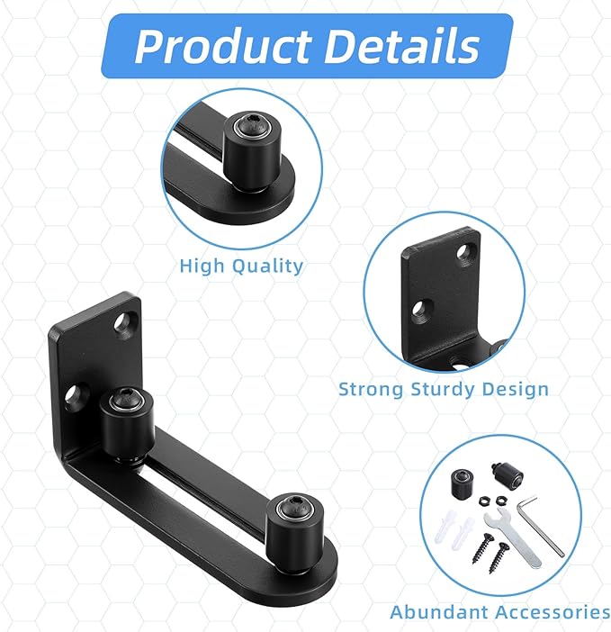 4 Pcs Black Sliding Barn Door Floor Guide Flush Design Wall Mount Bottom Adjustable Roller Flat Non Scratch Barn Door Hardware Kit (2 Assemble Setup Options)
