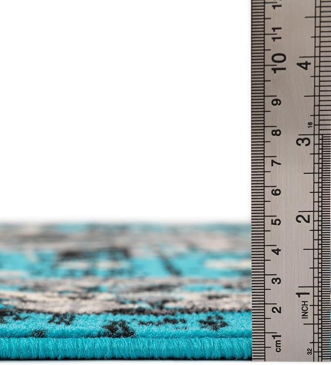 Unique Loom Taftan Collection Border Geometric Tribal Inspired Design Area Rug (2' 2 x 8' 2 Runner, Turquoise/ Gray)