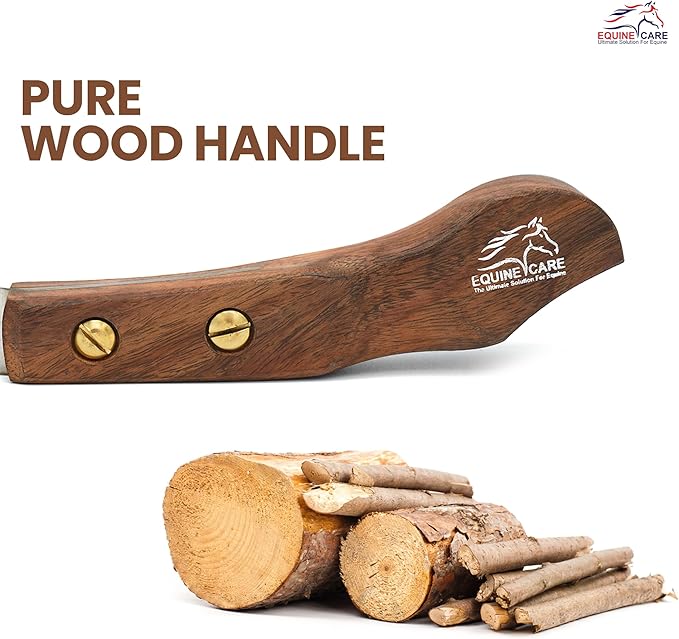 Equine Care Right-Handed Hoof Knife – Ultra-Sharp J2 Steel Blade | Professional Farrier Hoof Knife & Horse Hoof Trimmer | Ergonomic Wooden Handle for Horses & Livestock Hoof Care