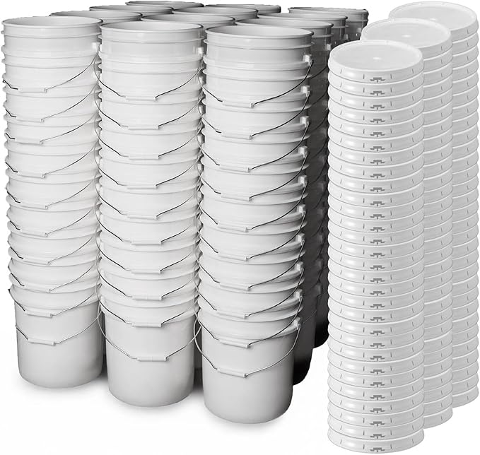 ePackageSupply 5 Gallon Bucket with Airtight Lid | Made in USA | Food Grade | Heavy-Duty Premium HPDE Plastic | Durable 90 Mil All Purpose Pail | Easy Stack and Store | BPA Free (White, 120)