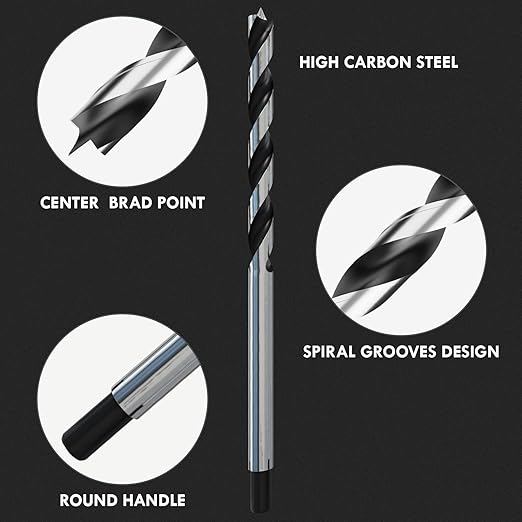 16Pcs Brad Point Wood Drill Bit Set, 12 Inch Extra Long Drill Bit Set with Double Flutes Design for Carpenter Woodworking and All Types of Wood (7/64" - 5/8")