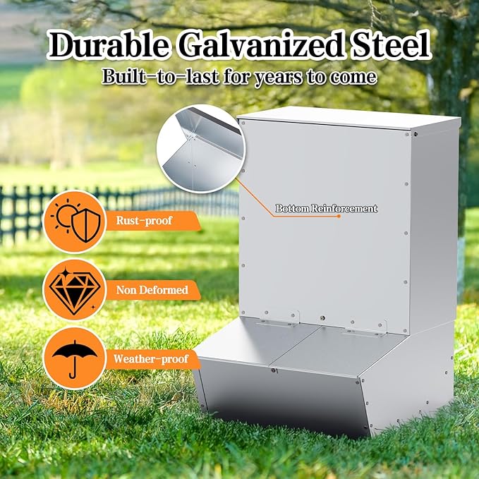2 Door Hog Feeder, Heavy Duty Galvanized Steel Pig Feeder, 3.7 Bushels Capacity, Moisture Proof Piglet Creep Feeder, All Nuts Pre-Installed, Silver