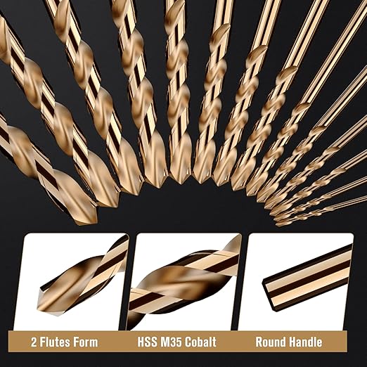 M35 Cobalt Drill Bit Set 29pcs, High Speed Steel Drill Bit Set for Hardened Metal, Stainless Steel, Cast Iron and Wood Plastic with Indexed Round Case, 1/16"-1/2"