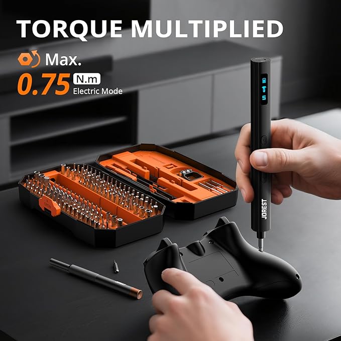 JOREST 155 in 1 Mini Electric Screwdriver Cordless, Precision Power Screwdriver Set, 5 Torque Levels (Max 0.75N.m), Gifts for Men, Magnetic Repair Tool Kit for iPhone, PC, Laptop, PS4 PS5, Xbox, Watch