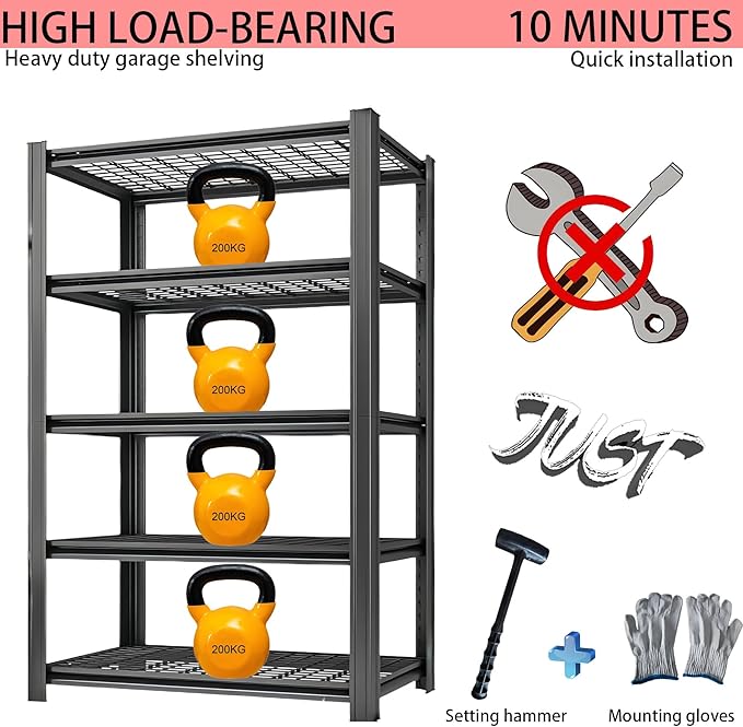Standing Shelf Units Heavy Duty Storage Rack Industrial Wire Mesh Shelving Double Layer Support Floor Mount Black for Garage Warehouse Storage 84" H x 59.5" W x 23.5" D 6-Tier 4200LBS