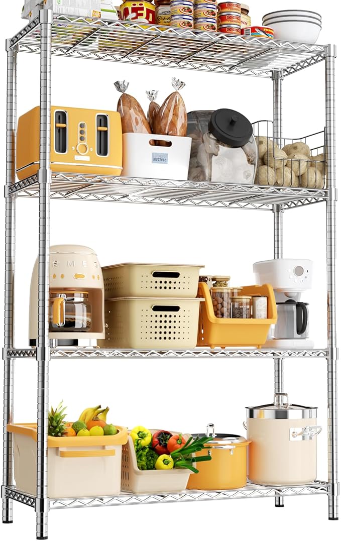 Storage Shelves, 36" L x 14" W x 54" H Heavy Duty Garage Wire Shelving Unit Loads 1400LBS, 4-Tier Adjustable Metal Industrial Utility Shelf Rack for Kitchen, Laundry Room, Basement