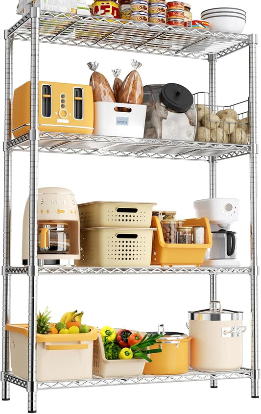 Storage Shelves, 36" L x 14" W x 54" H Heavy Duty Garage Wire Shelving Unit Loads 1400LBS, 4-Tier Adjustable Metal Industrial Utility Shelf Rack for Kitchen, Laundry Room, Basement