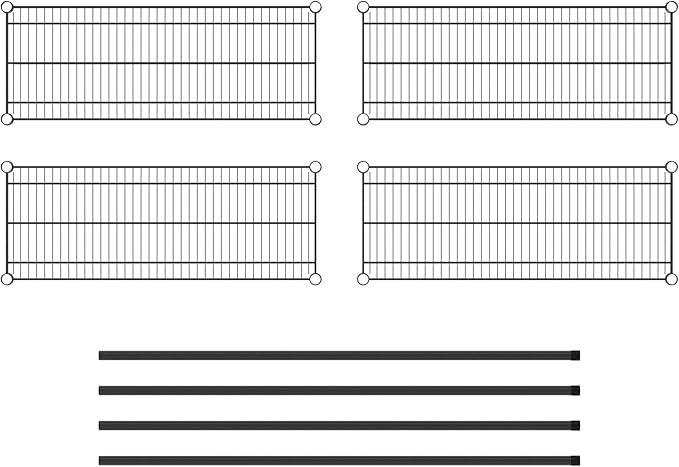 Commercial NSF Listed Black Epoxy Stationary Wire Shelving Kit 14" x 36" x 54", with 4 Shelves Perfect for Warehouse, Walk-in Refrigerator, Freezer, Grocery Store, Restaurant, Dishroom