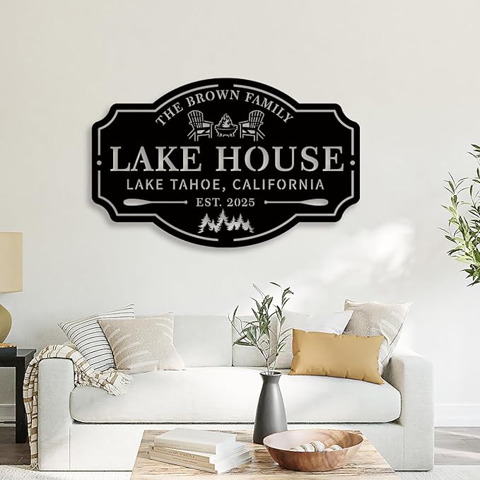 Custom Metal Lake House Sign - Personalized Outdoor Décor for Beach or Camping, Happy Campers Gift - Rustic Lake House Decor