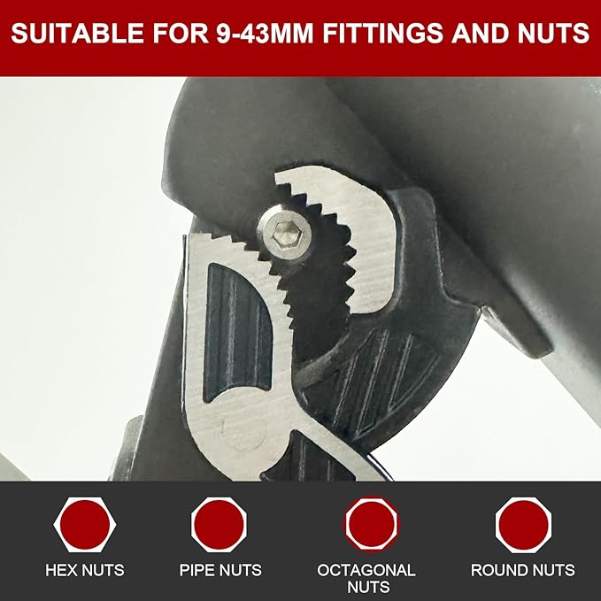 Self Adjusting Pipe Wrench, 6, 8, 10, 12 inch Multifunctional Self Locking Wrench Set