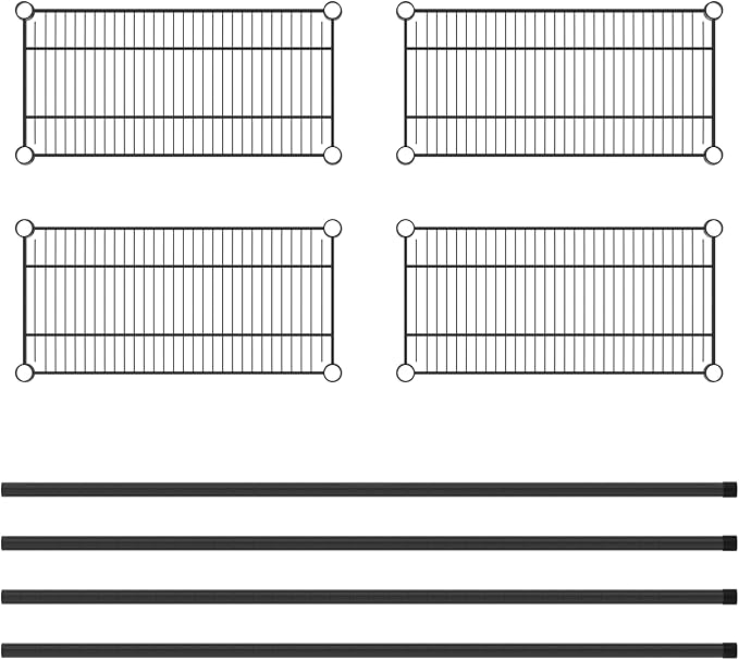 Commercial NSF Listed Black Epoxy Stationary Wire Shelving Kit 12" x 24" x 54", with 4 Shelves Perfect for Warehouse, Walk-in Refrigerator, Freezer, Grocery Store, Restaurant, Dishroom