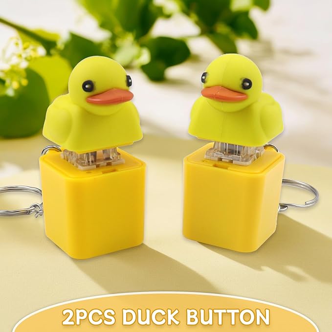 2pcs Duck Quacking Fidget Toys Keychain, Ducky Caps Keychains Squeaky, Clicker Sensory Keychains, Finger Fidget Clicker with Light & Sound, Ducky Caps Keychain, Fun & Portable Anxiety Relief Toy
