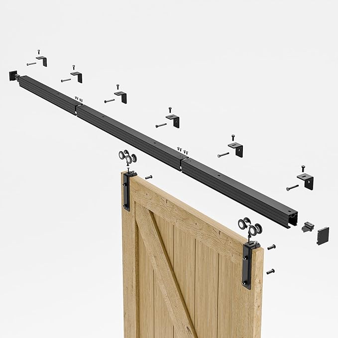 CCJH 6.6FT/79'' Box Rail Sliding Barn Door Hardware Kit Alloy Steel Wall Mount for Single Door,Smooth and Heavy Duty