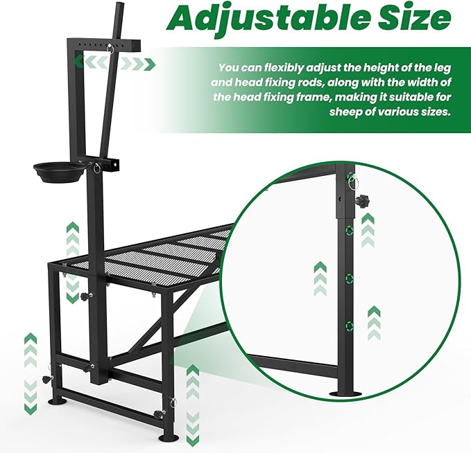 Goat Stand for Milking with Feed Bin, 600LBs Metal Trimming Stand for Sheep Goat with Adjustable Size Goat Milking Stand for Clipping Hooves