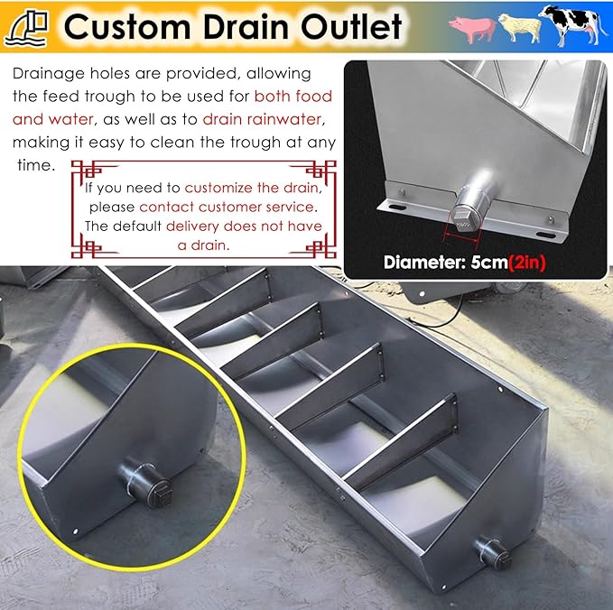 Heavy Duty 2-in-1 Stainless Steel Livestock Feed Trough for Pigs, Sheep, Cattle & Goats, 20" Hanging Fence Feeder with Sloped Opening, Easy Access Feeding System