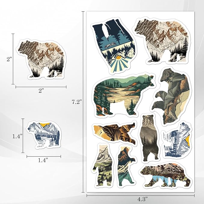 Pack 50 Pcs Funny Animal Grizzly Bear Stickers for Water Bottles Waterproof Laptop Luggage Computer Scrapbooking Teens Adults Girls Boys Aesthetic Sticker Packs Small Vinyl Decals