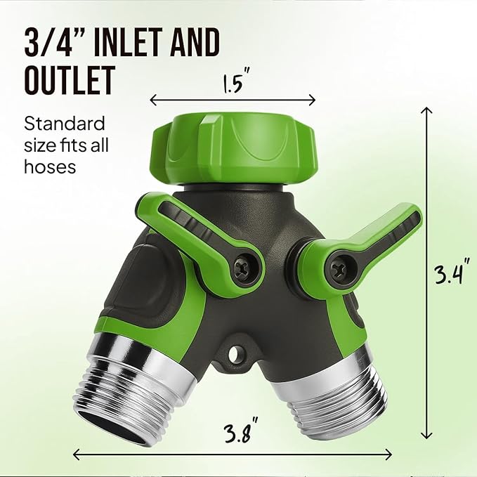 Garden Hose Splitter 2 Way Heavy Duty - Leakproof Full Metal Body Faucet Spigot Splitter