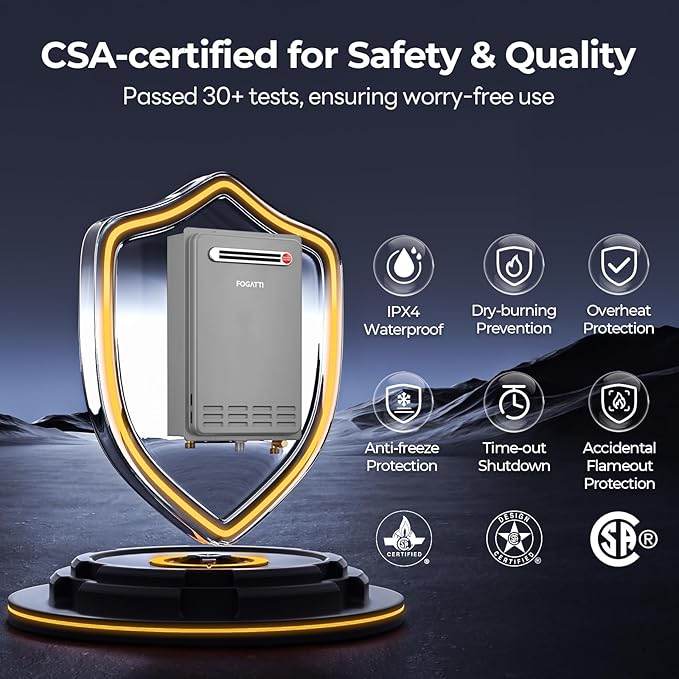 FOGATTI Propane Gas Tankless Water Heater Outdoor - Max 5.1 GPM 120,000 BTU, CSA Certified Compact Design On Demand Instant Hot Water Heater - Instagas Comfort 120S Series