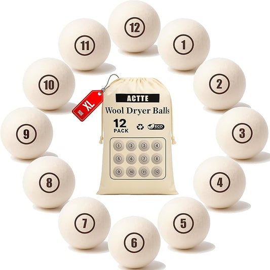 Wool Dryer Balls Laundry, XL(2.7") 12 Pack, Premium Fabric Softener Ball, Reusable, Anti Static, Chemical Free Natural Wool Balls for Dryer, Laundry Dryer Balls – 100% New Zealand Wool