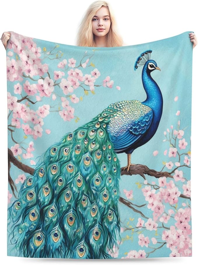 Peacock Fleece Throw Blanket - Cozy Warm Plush Soft Lightweight Animal Decor Flannel Bedding Stuff - Gifts for Lovers Girls Boys Adults Women - Bed Travel 50"x60"