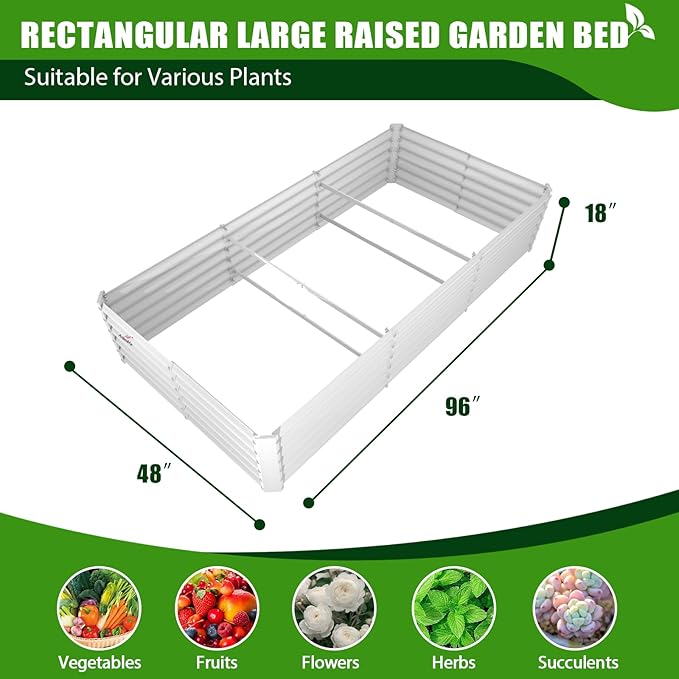 A ANLEOLIFE 8-Pack 8X4X1.5ft & 74x74x18 in Deep Root Galvanized Raised Garden Beds Outdoor for Planting Vegetables Flowers Herb, Antique White