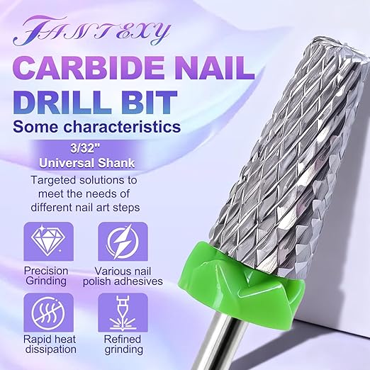 Fantexy 3/32" Carbide Nail Drill Bit - Remove Acrylic Hard Gels Quickly and Safely, 5-in-1 Tungsten Carbide Nail Drill Bit for Nail Art,Manicure,Pedicure,Gel,Cuticle Clean (Coarse - C)