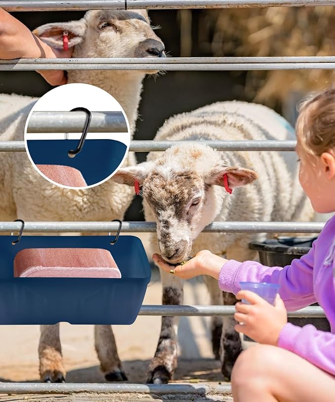 Chicken Feeders, 2 Pack, Duck Feeders and Waterers, Hanging Poultry Water Feeder, Livestock Fence Feeder, Feed Trough and Waterer Bucket with Clips, Blue