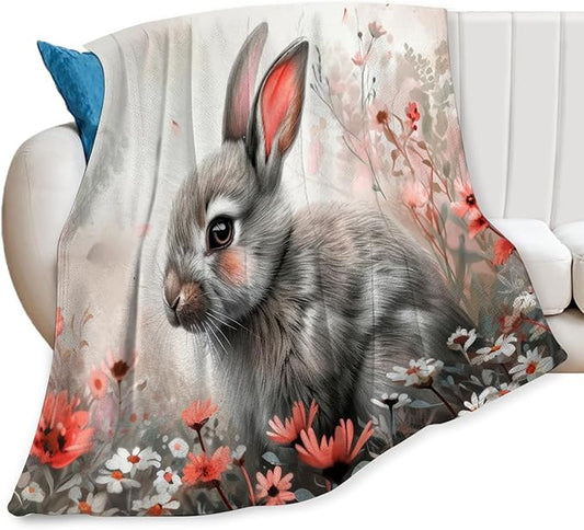 Tijuboni Rabbit Bunny Throw Blanket Rabbit Gifts for Girls Boys Women Men Kids Adults Soft Flannel Fleece Blanket for Couch Sofa Bed Home Decor 40"x50"