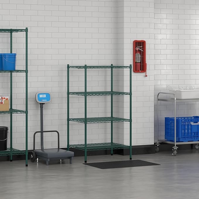 Commercial NSF Listed Green Epoxy Stationary Wire Shelving Kit 24" x 30" x 54", with 4 Shelves Perfect for Warehouse, Walk-in Refrigerator, Freezer, Grocery Store, Restaurant, Dishroom