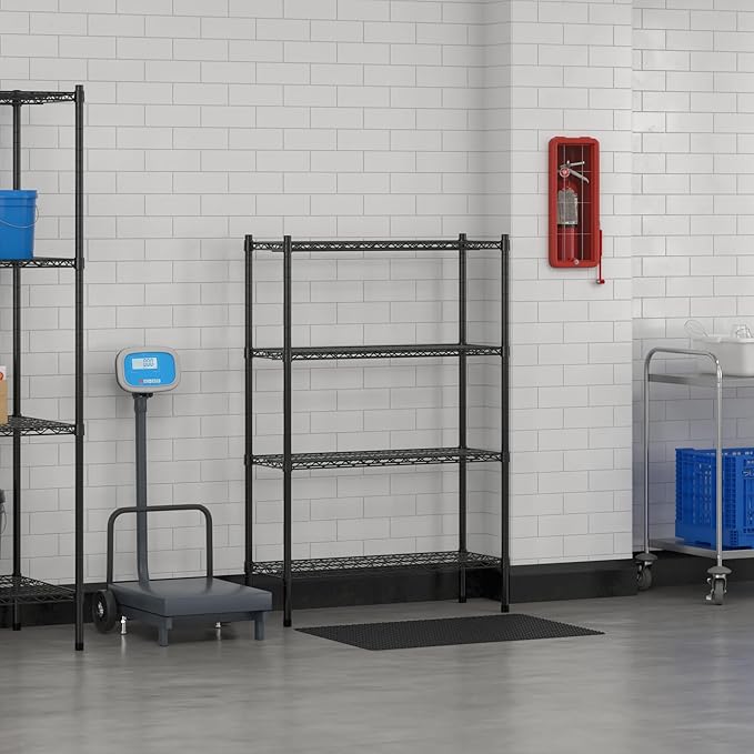 Commercial NSF Listed Black Epoxy Stationary Wire Shelving Kit 14" x 36" x 54", with 4 Shelves Perfect for Warehouse, Walk-in Refrigerator, Freezer, Grocery Store, Restaurant, Dishroom