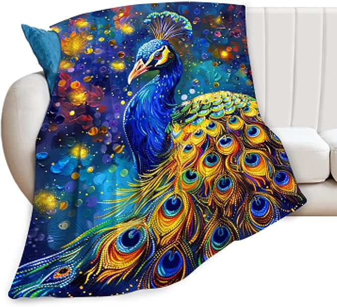 Peacock Blanket Gifts for Girls Boys Soft Warm Plush Peacock Throw Blanket Flannel Fleece Fuzzy Stuff Blanket for Bed Couch Living Room Decor 80"X60"