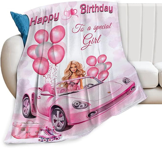 Tijuboni Pink Doll Love Throw Blanket Birthday Gifts for Girls Women Kids Adults Soft Flannel Fleece Blanket for Couch Sofa Bed Home Decor 50"x60"