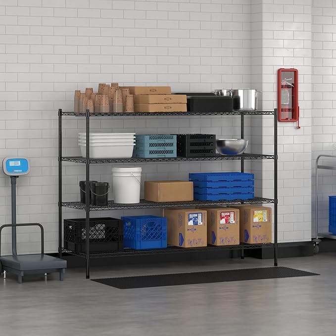 Commercial NSF Listed Black Epoxy Stationary Wire Shelving Kit 24" x 72" x 54", with 4 Shelves Perfect for Warehouse, Walk-in Refrigerator, Freezer, Grocery Store, Restaurant, Dishroom