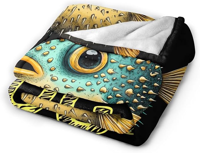 Puffer Fish Blanket Gifts for Girls Boys Soft Warm Plush Funny Puffer Fish Throw Blanket Flannel Fleece Fuzzy Cute Stuff Blanket for Bed Couch Living Room Decor 50"X40"
