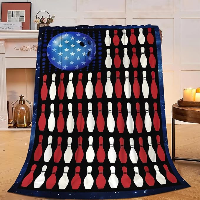 Super Cozy Soft Bowling Throw Blanket - Warm Plush Fluffy Women Men Lightweight Fleece Flannel Gifts for Kids Adults 50"X40"