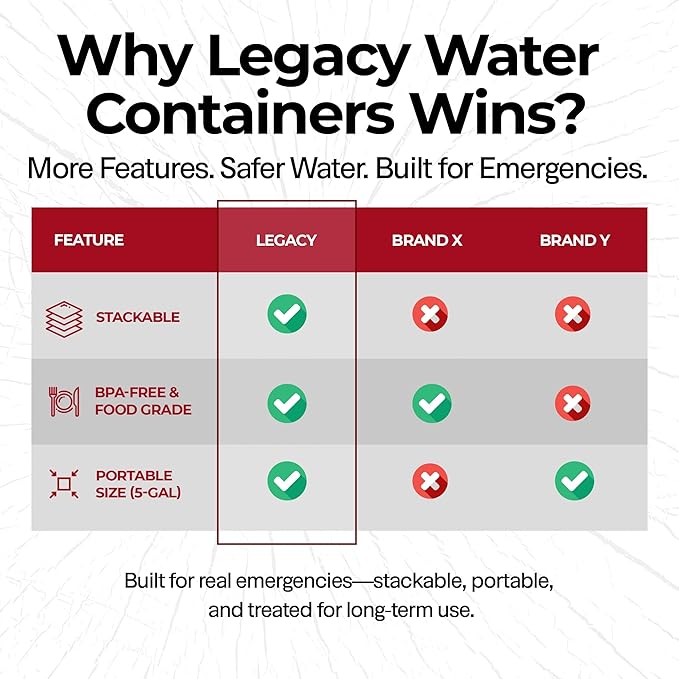 5 Gallon Water Jug - Water Container w/Lid + Spigot - Water Storage Container, Emergency Water Container, Survival Storage Tank - Stackable (5 Gallons (1 Tank)