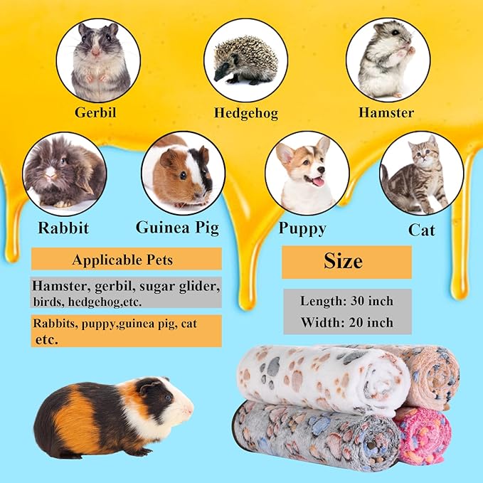 Grddaef 4Pcs Inch Guinea Pig Blanket, 30X20 Bunny Washable & Plush Flannel Sleeping Mats Pad Rabbit Bedding Cage Liners for Hamster Guinea Pig Chinchilla Hedgehog Ferret Small Animal
