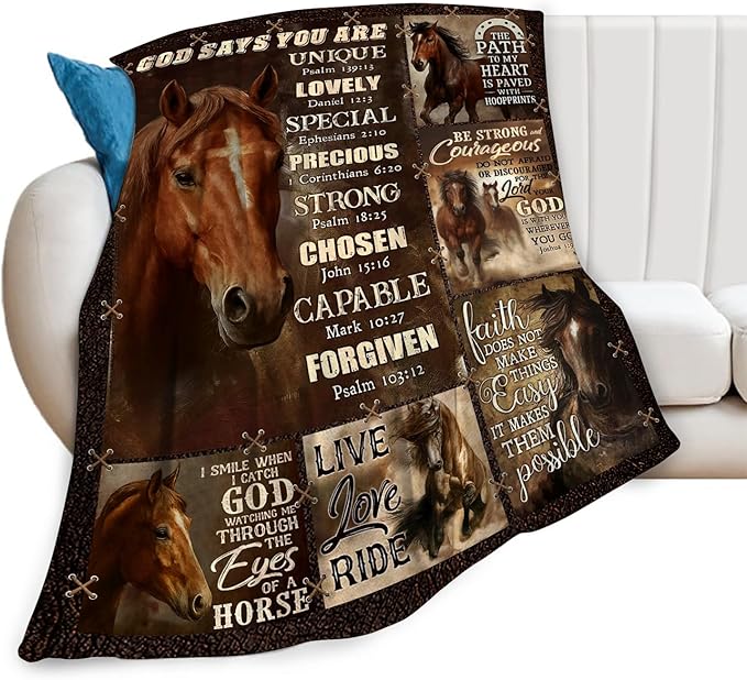 Horse Fleece Blanket Western Running Horses Throw Blankets for Girls Boys Super Soft Warm Flannel Animal Throws Gifts for Men Women Cozy Fuzzy Plush Stuffed Couch Bed Bedding Decor 60"X50"