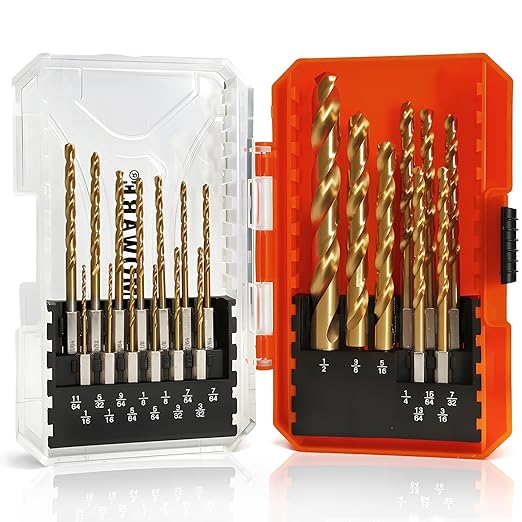 COMOWARE Impact Drill Bit Set - 21 Pcs Hex Titanium HSS Quick Change Impact Driver Bit Set for Wood, Plastic, Aluminum Alloy, Metal, 1/16"-1/2"