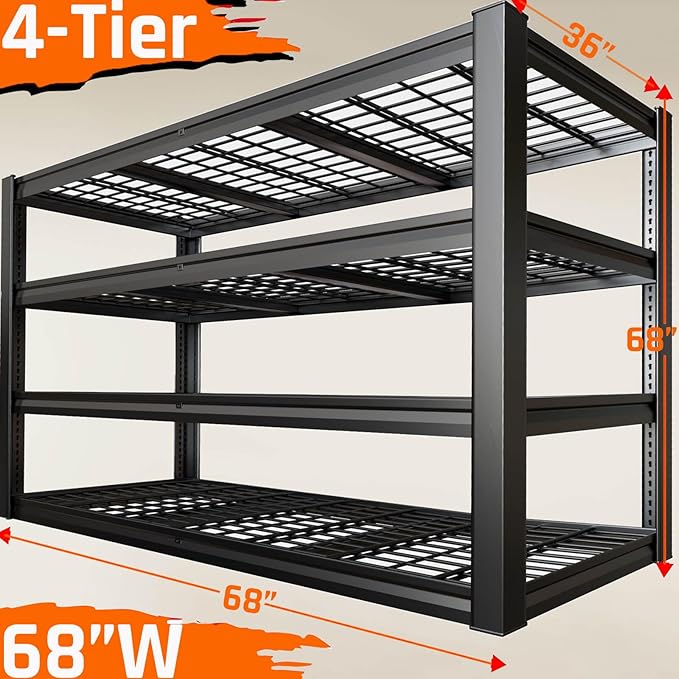 36" D Storage Shelves, 68" W Garage Shelving Heavy Duty Metal Adjustable Garage Shelves, Shelving Units Industrial Shelving for Warehouse, 68" W x 36" D x 68" H, 2 Pack