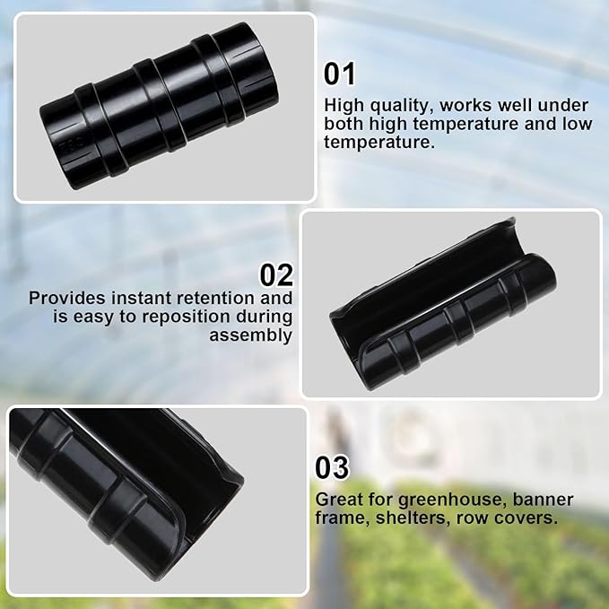 80PCS 3/4 inch Greenhouse Clips Black Greenhouse Clamps Black Plastic Clamps Garden Buildings Tube Clips for PVC Pipe Greenhouse Films, Sunshade Nets, Shelters, Farming, Gardening