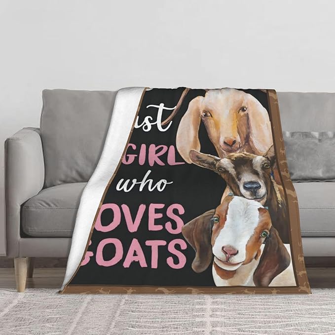Goat Blanket Gift Just A Girl Who Loves Goats Cozy Plush Throw Blanket Flannel Fleece Ultra Soft Fuzzy Animal Lover Party Blankets for Adult Kids Boys Women Men 60"X50"