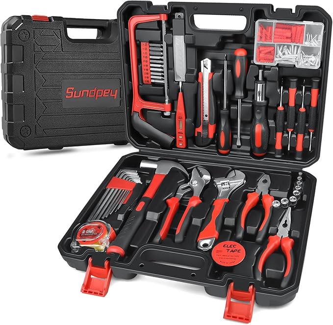 Sundpey Home Tool Kit 148-Pcs - Household Basic portable Hand Repair Tool Set with Case & Ratcheting Screwdriver & Hex Key & Pliers & Wrench & Voltage Tester & Water Pump Plier for Men Women