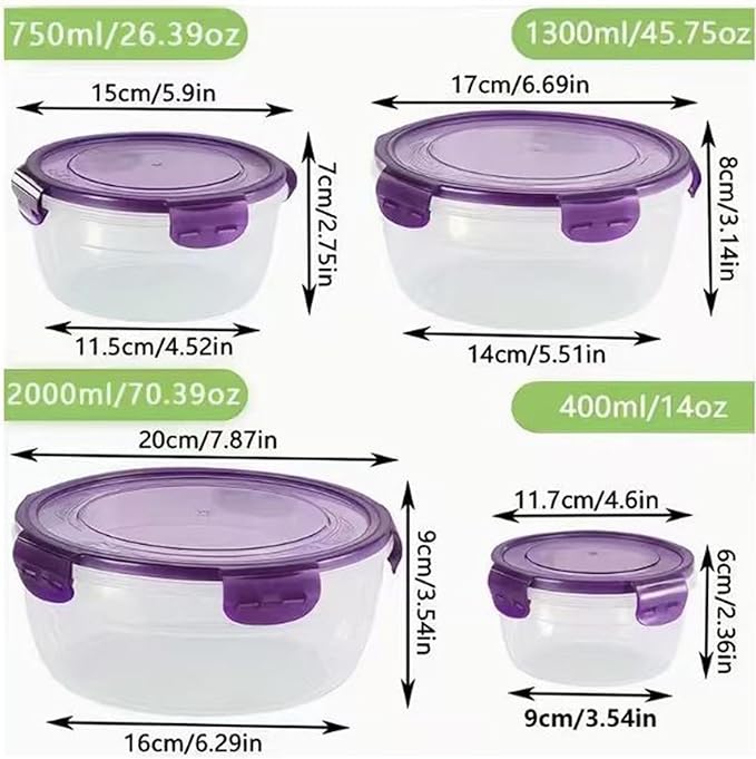 Food Storage Containers with Lids | Airtight Stackable Organizers - Round Leakproof Storage Container | for Fruits Breakfast Leftover Dry Goods Home Kitchen Fridge Pantry Office Picnic Baking