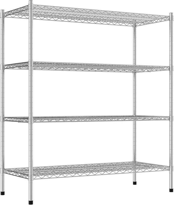 Commercial NSF Listed Chrome Stationary Wire Shelving Kit 21" x 48" x 54", with 4 Shelves Perfect for Warehouse, Walk-in Refrigerator, Freezer, Grocery Store, Restaurant, Dishroom